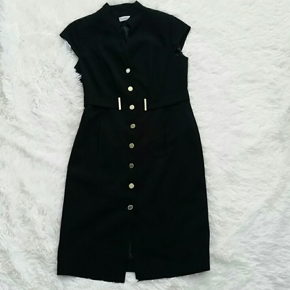 Calvin Klein Black Button-Front Sheath Dress